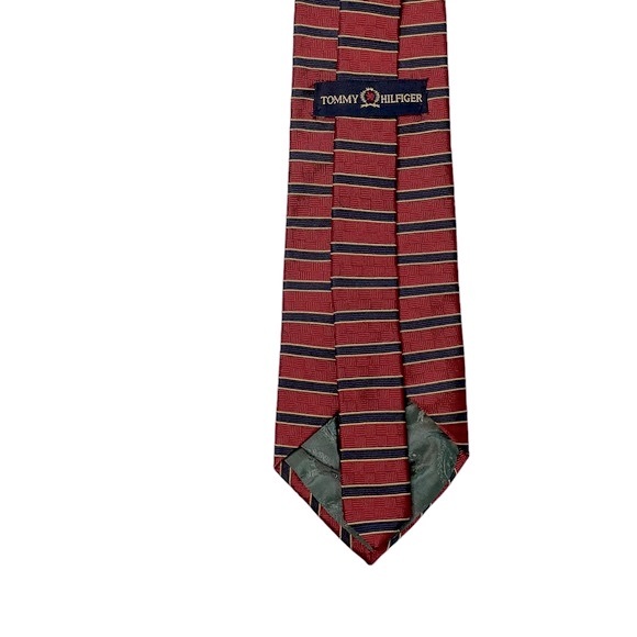 TOMMY HILFIGER 100% Silk Tie Red Blue and Gold Stripes - Picture 3 of 8